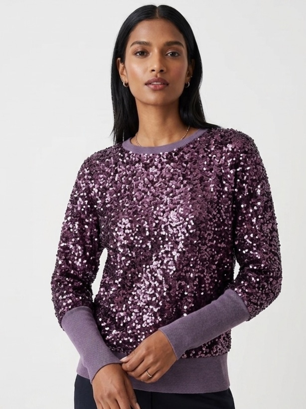 White + Warren Purple Sequins Top